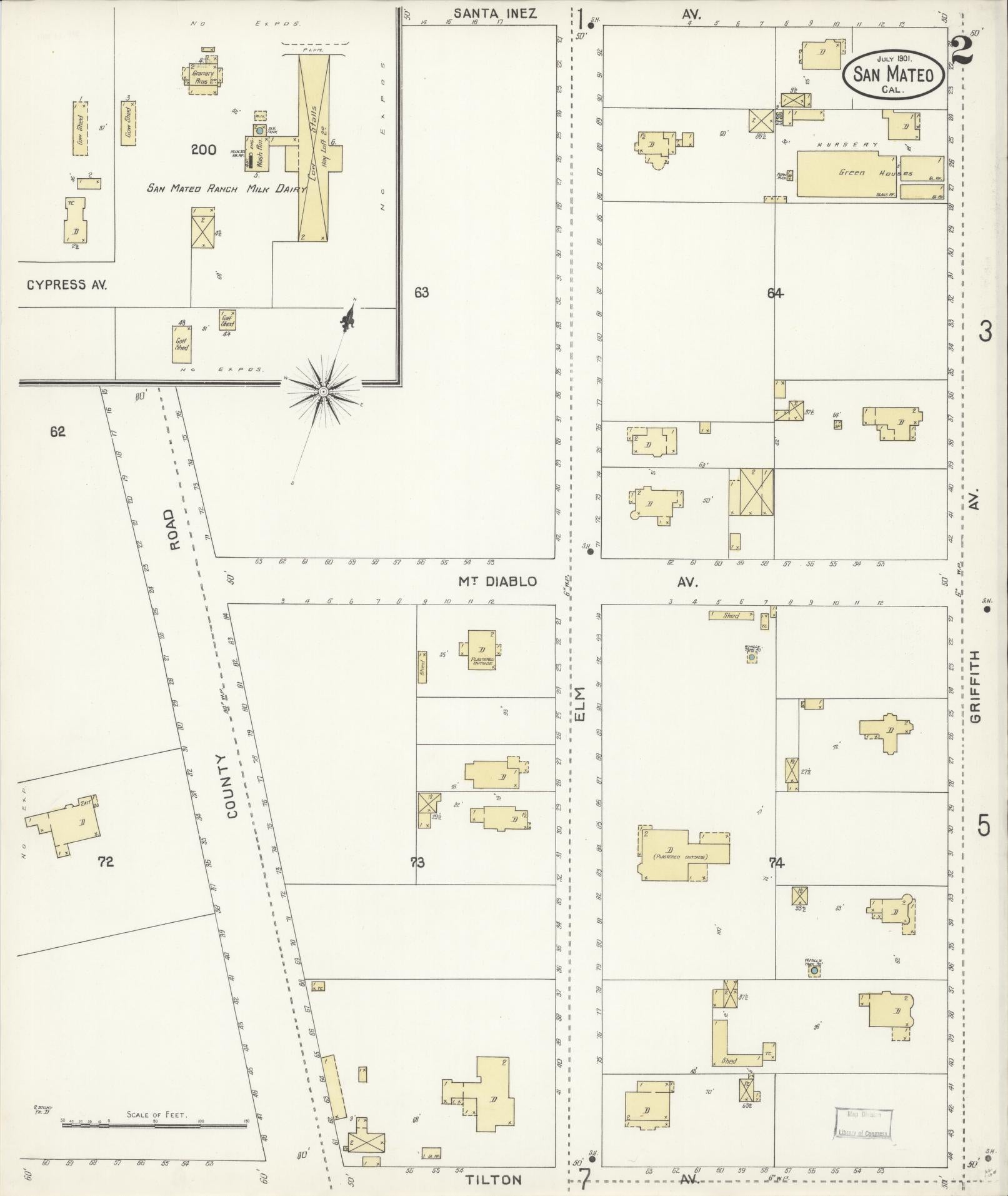 Sanborn Fire Insurance Map from San Mateo, San Mateo County, California (1901), Sheet #0002 - Complete Map Set gallery image, historic Sanborn map, vintage wall art, California California