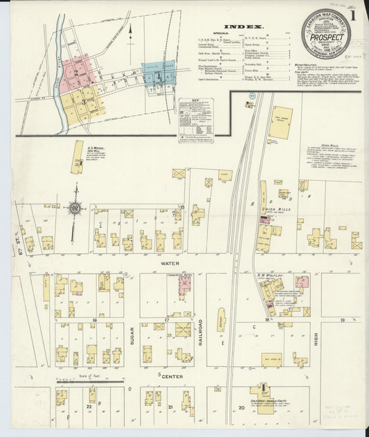 Sanborn Fire Insurance Map from Prospect, Marion County, Ohio (1910), Sheet #0001 - Complete Map Set gallery image, historic Sanborn map, vintage wall art, Ohio Ohio