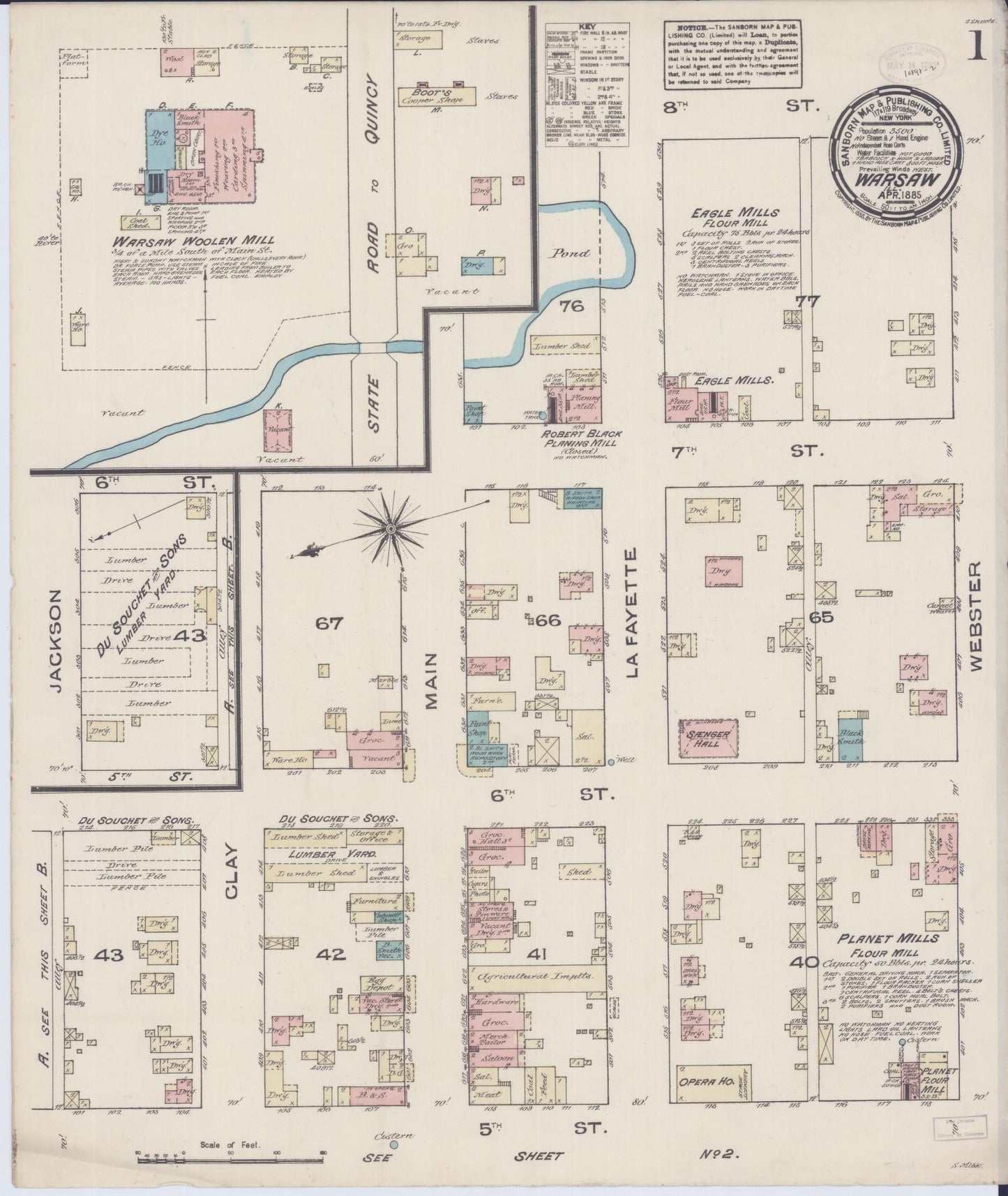 Sanborn Fire Insurance Map from Warsaw, Hancock County, Illinois (1885), Sheet #0001 - Historic Sanborn Fire Insurance Map Print, vintage old map wall art, antique decor, genealogy gift, Illinois Illinois map