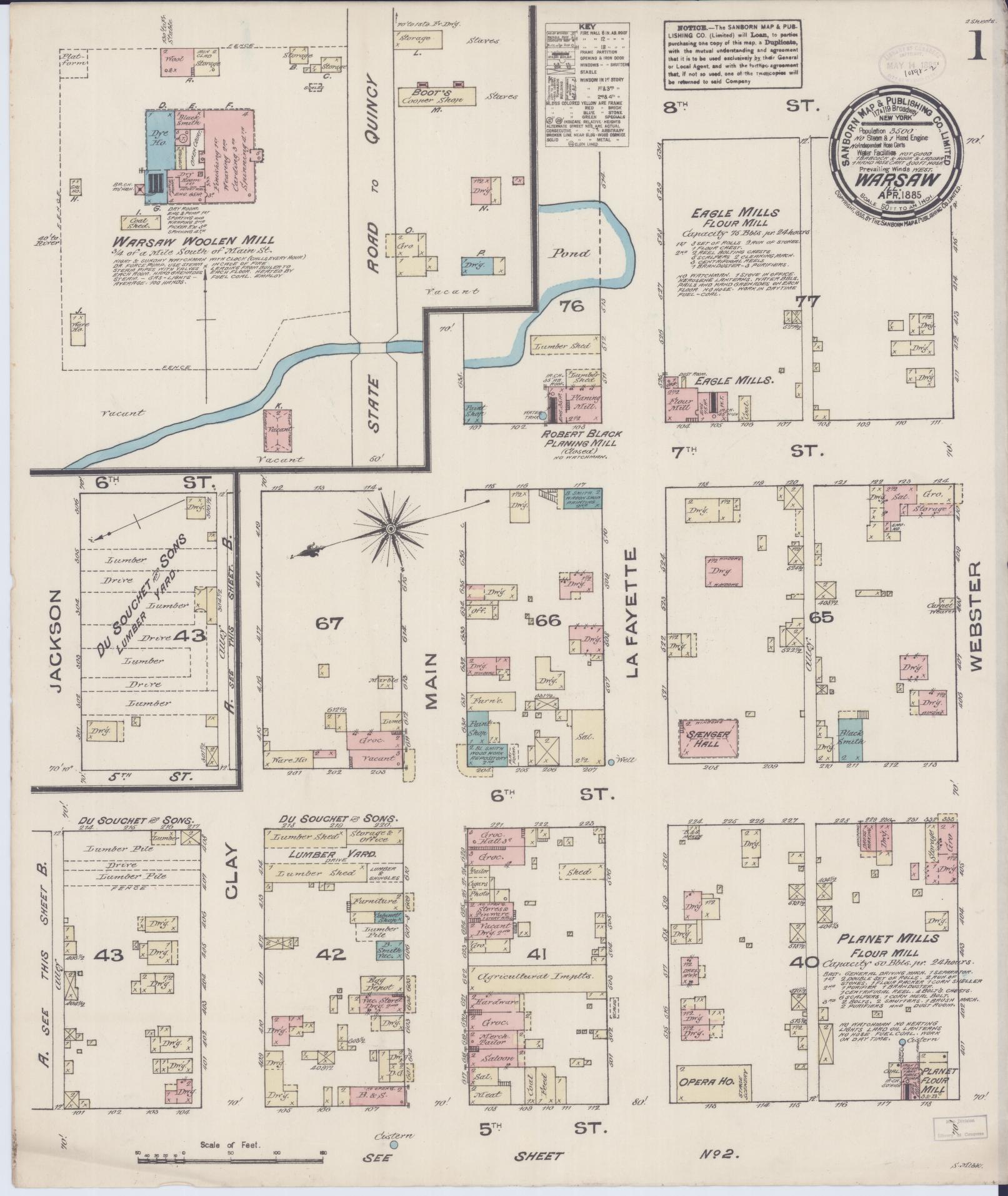Sanborn Fire Insurance Map from Warsaw, Hancock County, Illinois (1885), Sheet #0001 - Historic Sanborn Fire Insurance Map Print, vintage old map wall art, antique decor, genealogy gift, Illinois Illinois map