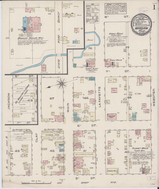 Sanborn Fire Insurance Map from Warsaw, Hancock County, Illinois (1885), Sheet #0001 - Historic Sanborn Fire Insurance Map Print, vintage old map wall art, antique decor, genealogy gift, Illinois Illinois map