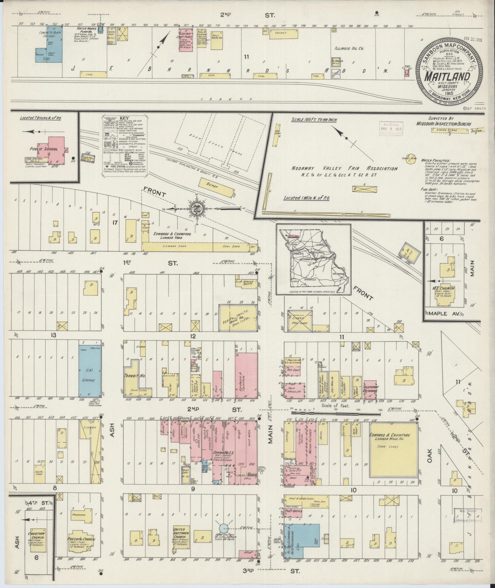 Sanborn Fire Insurance Map from Maitland, Holt County, Missouri (1915), Sheet #0001 - Historic Sanborn Fire Insurance Map Print, vintage old map wall art, antique decor, genealogy gift, Missouri Missouri map