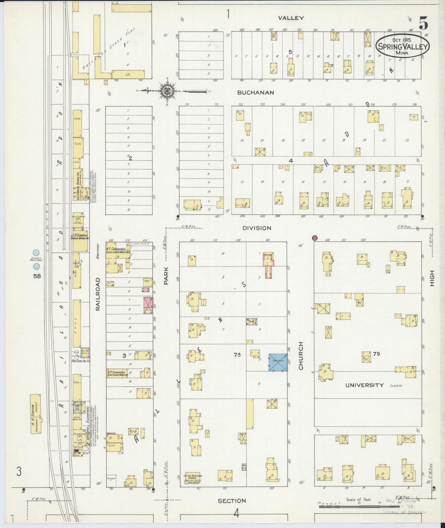 Sanborn Fire Insurance Map from Spring Valley, Fillmore County, Minnesota (1915), Sheet #0005 - Complete Map Set gallery image, historic Sanborn map, vintage wall art, Minnesota Minnesota