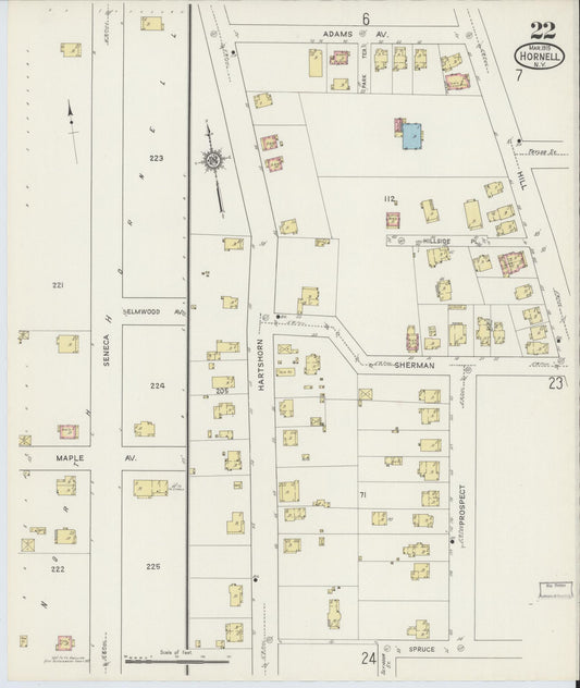 Sanborn Fire Insurance Map from Hornell, Steuben County, New York (1915), Sheet #0022 - Historic Sanborn Fire Insurance Map Print, vintage old map wall art, antique decor, genealogy gift, New York New York map