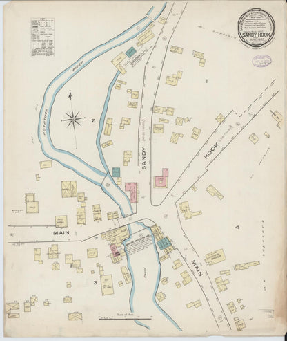Sanborn Fire Insurance Map from Sandy Hook, Fairfield County, Connecticut (1895), Sheet #0001 - Complete Map Set gallery image, historic Sanborn map, vintage wall art, Connecticut Connecticut