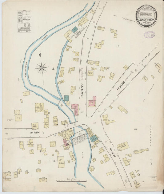 Sanborn Fire Insurance Map from Sandy Hook, Fairfield County, Connecticut (1895), Sheet #0001 - Complete Map Set gallery image, historic Sanborn map, vintage wall art, Connecticut Connecticut