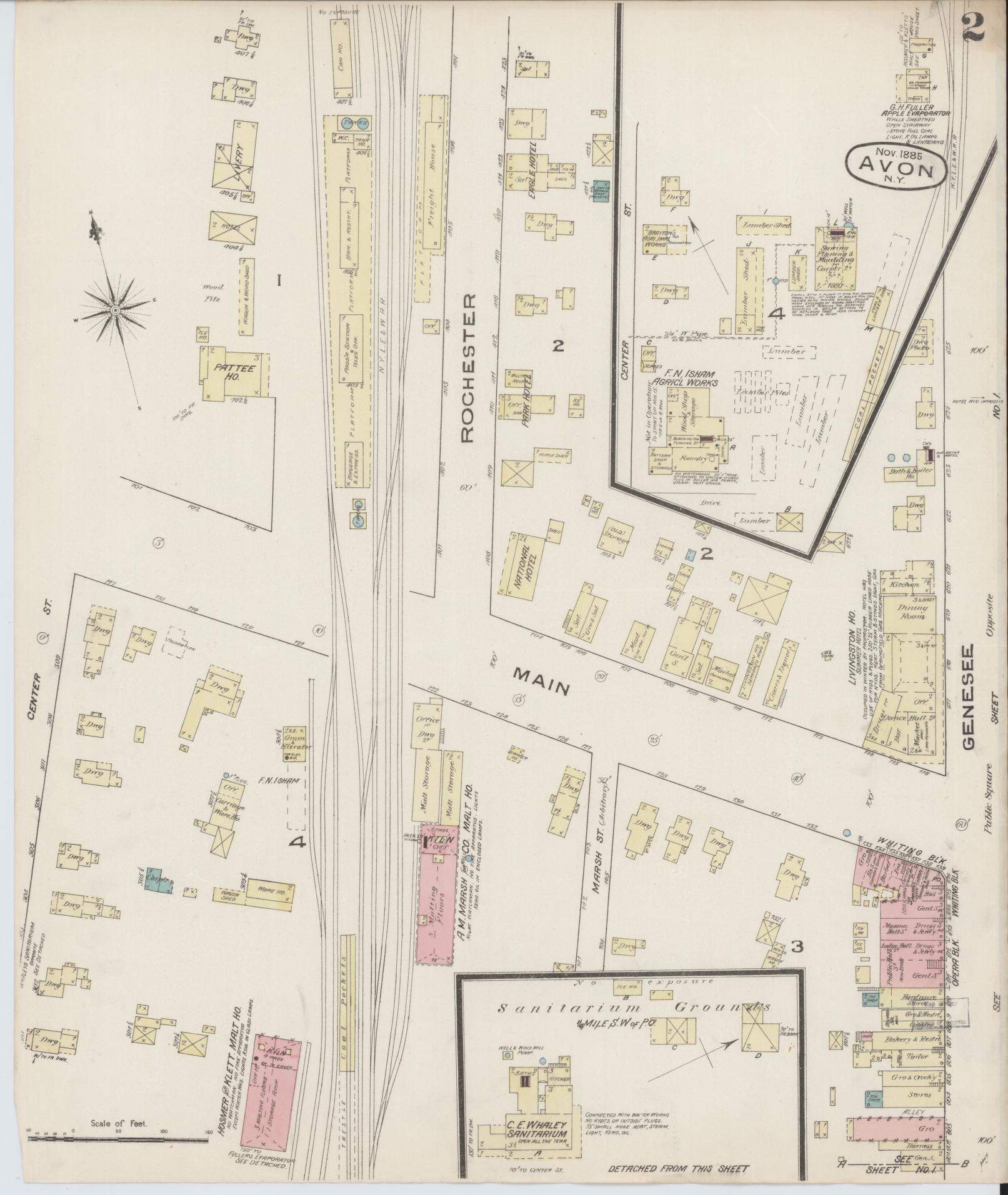 Sanborn Fire Insurance Map from Avon, Livingston County, New York (1885), Sheet #0002 - Complete Map Set gallery image, historic Sanborn map, vintage wall art, New York New York