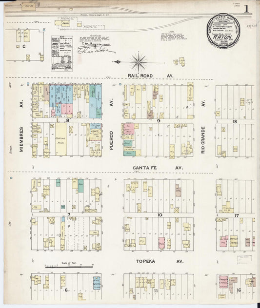 Sanborn Fire Insurance Map from Raton, Colfax County, New Mexico (1890), Sheet #0001 - Historic Sanborn Fire Insurance Map Print, vintage old map wall art, antique decor, genealogy gift, New Mexico New Mexico map