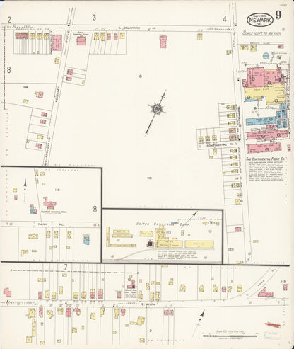 Sanborn Fire Insurance Map from Newark, New Castle County, Delaware (1922), Sheet #0009 - Complete Map Set gallery image, historic Sanborn map, vintage wall art, Delaware Delaware