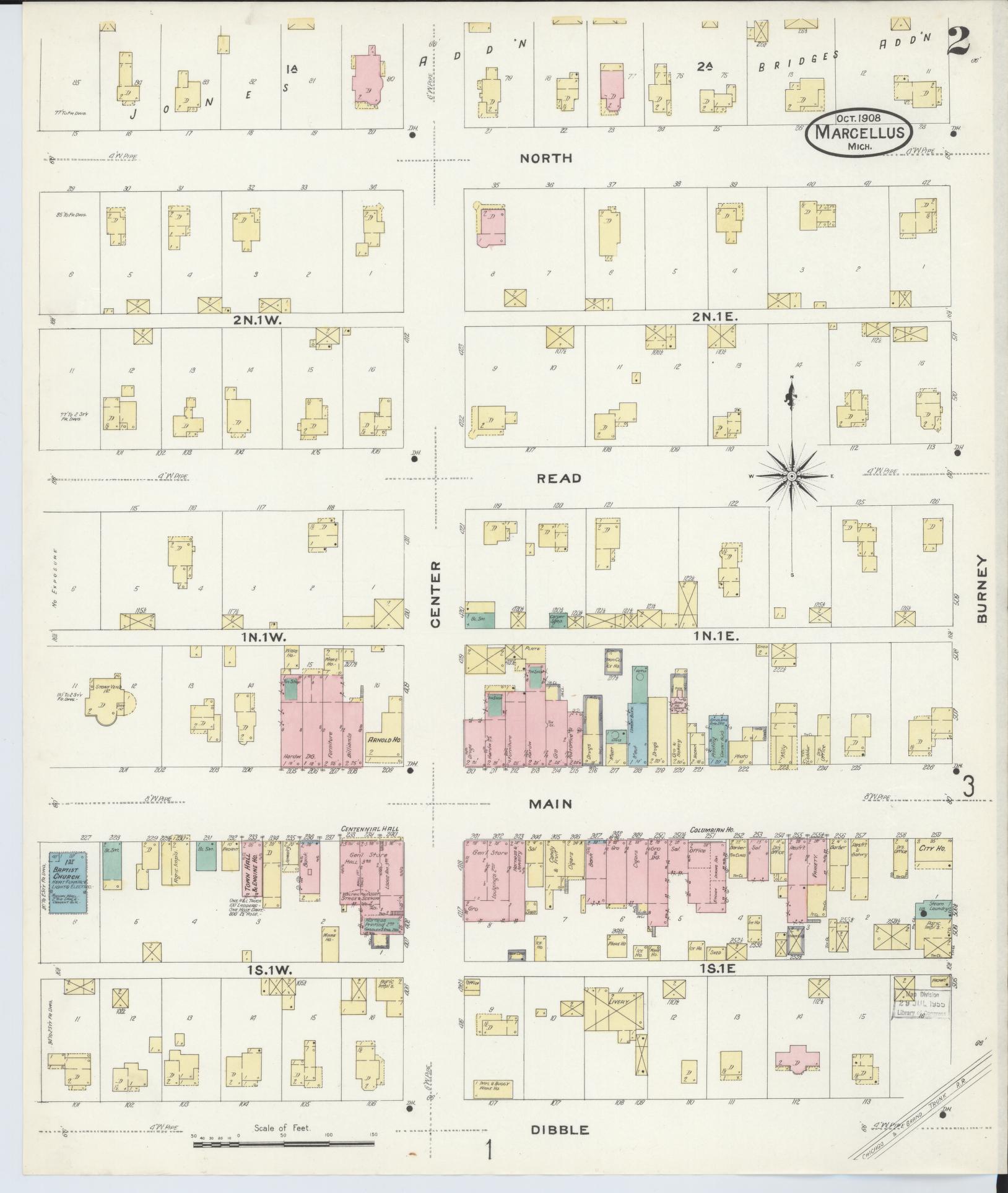 Sanborn Fire Insurance Map from Marcellus, Cass County, Michigan (1908), Sheet #0002 - Complete Map Set gallery image, historic Sanborn map, vintage wall art, Michigan Michigan