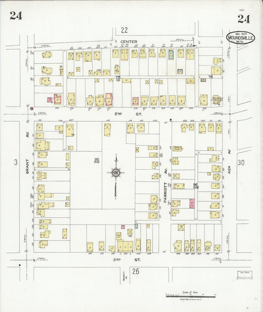 Sanborn Fire Insurance Map from Moundsville, Marshall County, West Virginia (1923), Sheet #0024 - Historic Sanborn Fire Insurance Map Print, vintage old map wall art, antique decor, genealogy gift, West Virginia West Virginia map