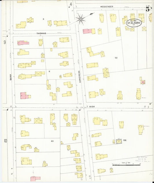 Sanborn Fire Insurance Map from Saint Albans, Franklin County, Vermont (1906), Sheet #0005 - Historic Sanborn Fire Insurance Map Print, vintage old map wall art, antique decor, genealogy gift, Vermont Vermont map