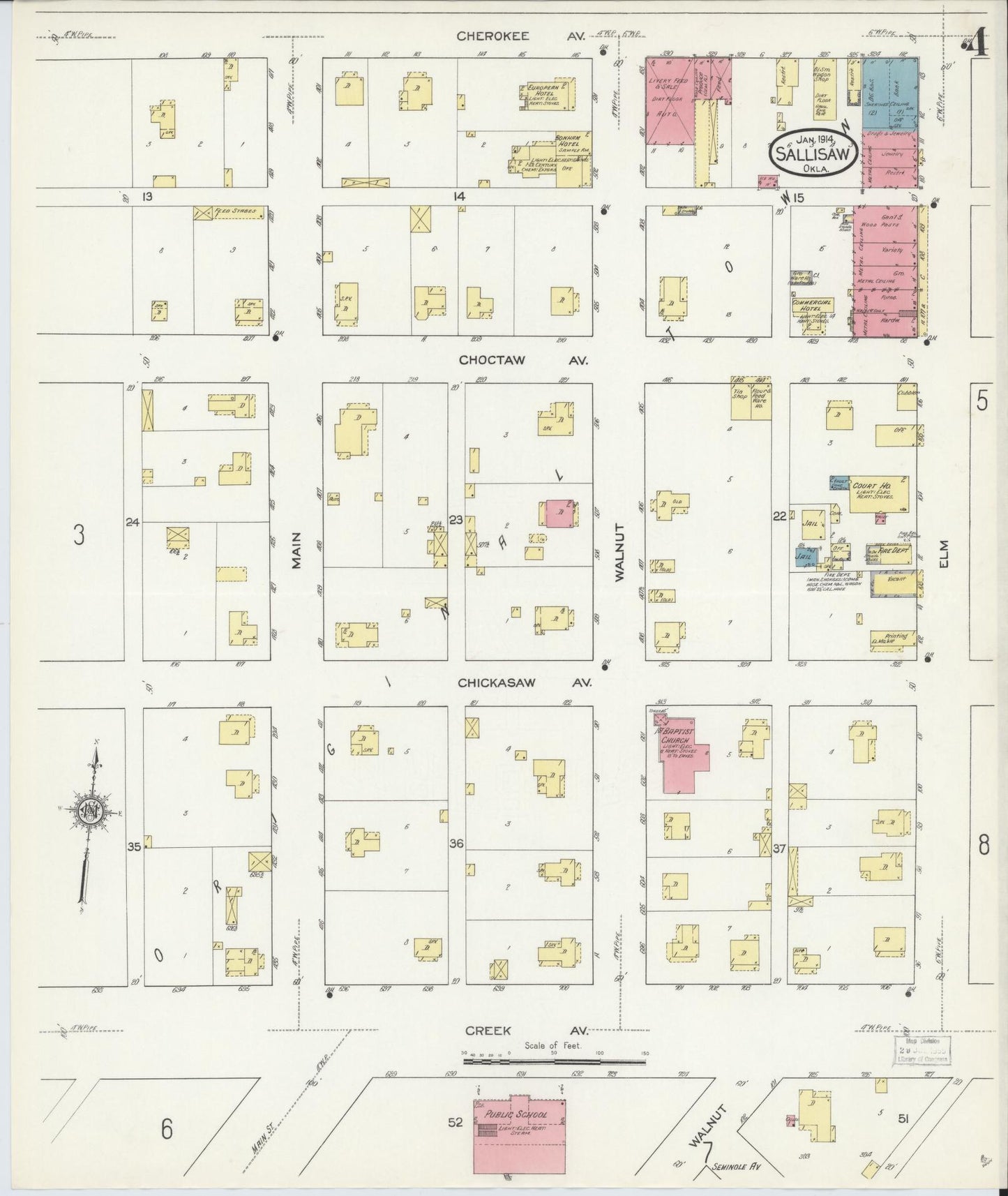 Sanborn Fire Insurance Map from Sallisaw, Sequoyah County, Oklahoma (1914), Sheet #0004 - Complete Map Set gallery image, historic Sanborn map, vintage wall art, Oklahoma Oklahoma