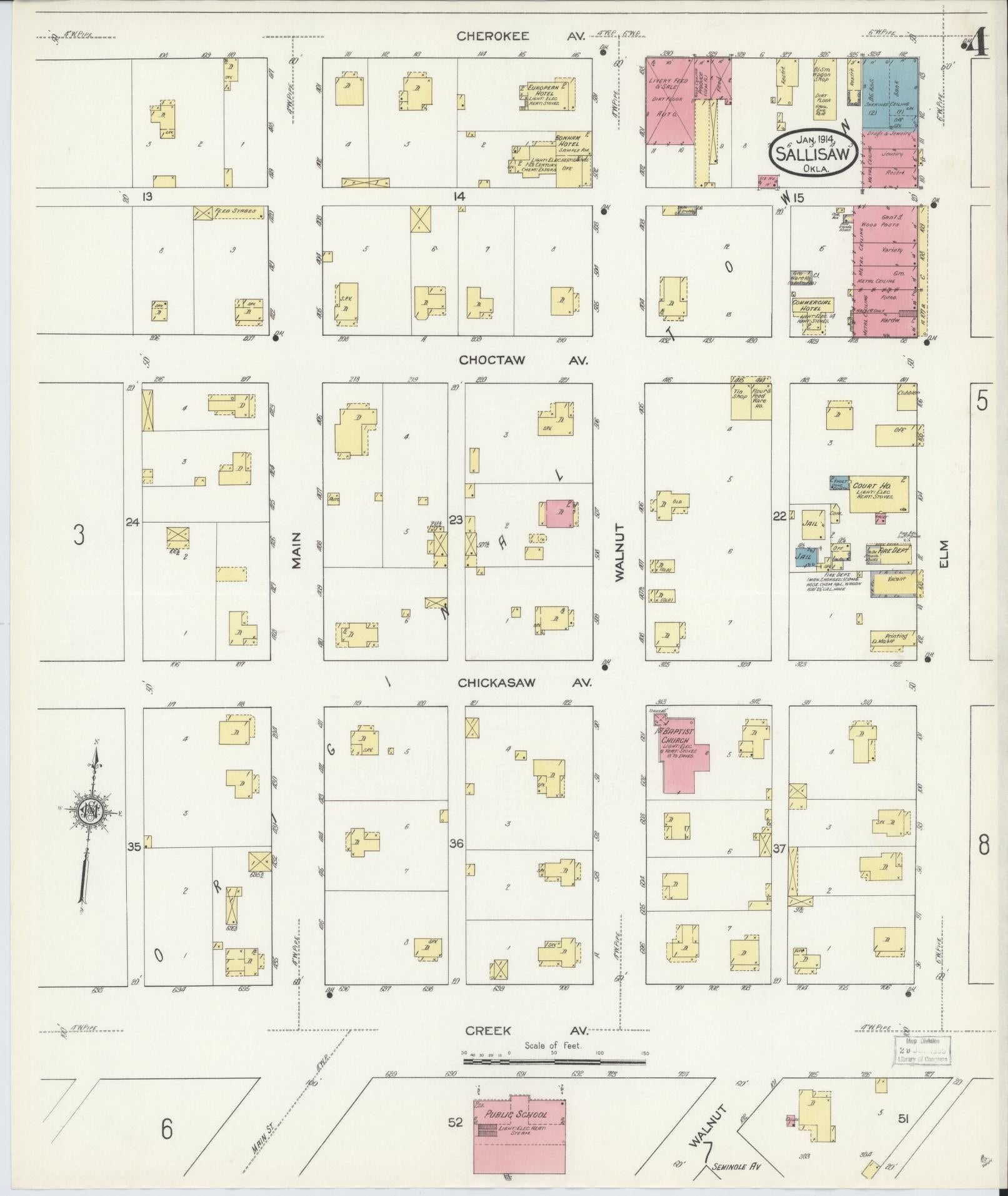Sanborn Fire Insurance Map from Sallisaw, Sequoyah County, Oklahoma (1914), Sheet #0004 - Complete Map Set gallery image, historic Sanborn map, vintage wall art, Oklahoma Oklahoma