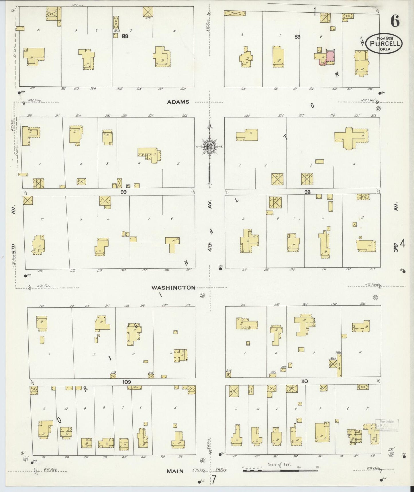 Sanborn Fire Insurance Map from Purcell, McClain County, Oklahoma (1909), Sheet #0006 - Historic Sanborn Fire Insurance Map Print, vintage old map wall art, antique decor, genealogy gift, Oklahoma Oklahoma map