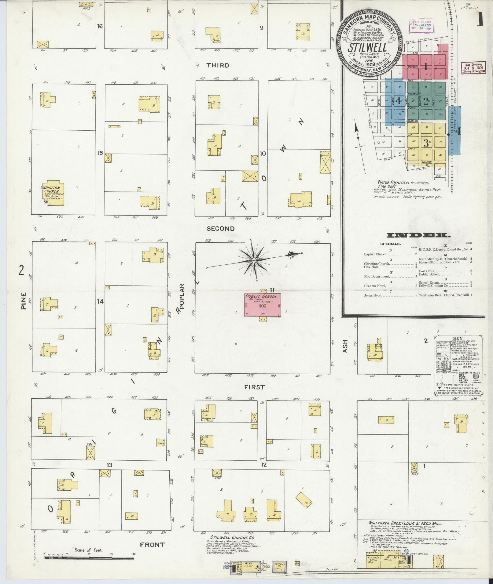 Sanborn Fire Insurance Map from Stillwell, Adair County, Oklahoma (1909), Sheet #0001 - Historic Sanborn Fire Insurance Map Print, vintage old map wall art, antique decor, genealogy gift, Oklahoma Oklahoma map