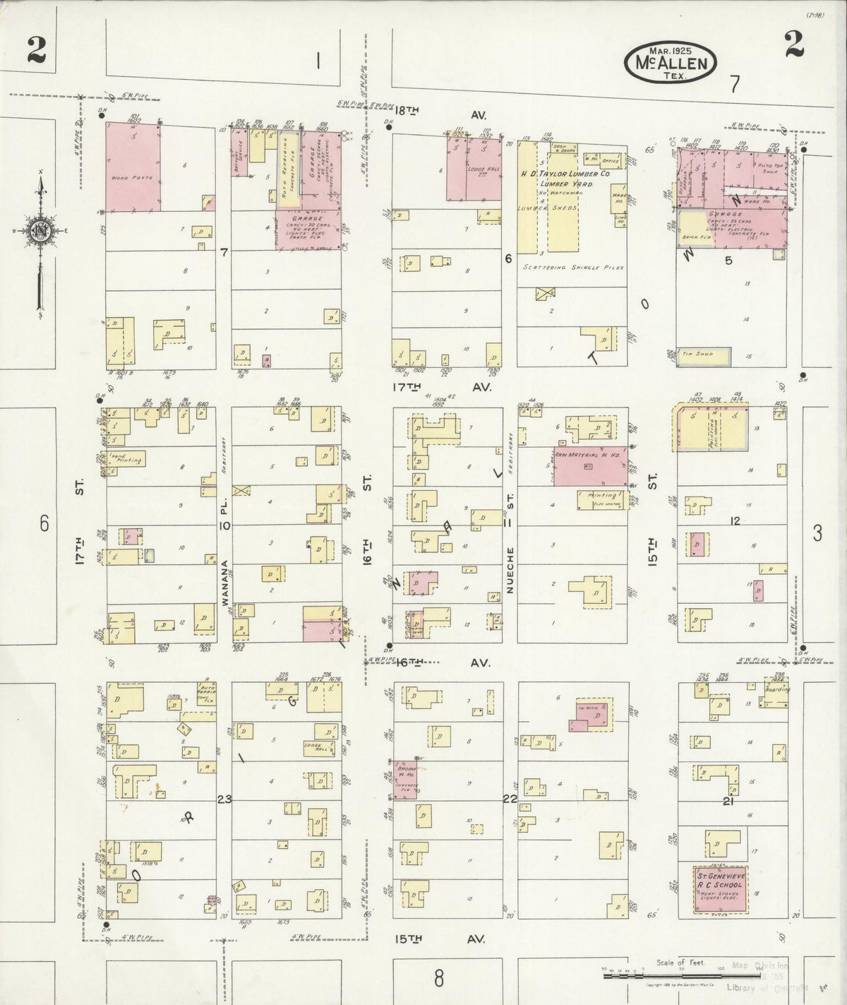 Sanborn Fire Insurance Map from McAllen, Hidalgo County, Texas (1925), Sheet #0002 - Historic Sanborn Fire Insurance Map Print, vintage old map wall art, antique decor, genealogy gift, Texas Texas map