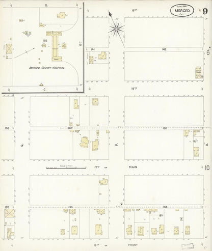 Sanborn Fire Insurance Map from Merced, Merced County, California (1898), Sheet #0009 - Complete Map Set gallery image, historic Sanborn map, vintage wall art, California California