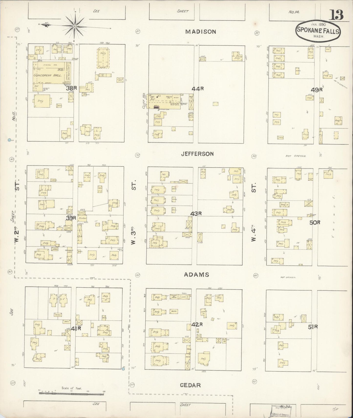 Sanborn Fire Insurance Map from Spokane, Spokane County, Washington (1890), Sheet #0013 - Complete Map Set gallery image, historic Sanborn map, vintage wall art, Washington Washington