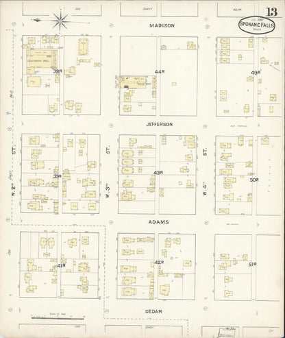 Sanborn Fire Insurance Map from Spokane, Spokane County, Washington (1890), Sheet #0013 - Complete Map Set gallery image, historic Sanborn map, vintage wall art, Washington Washington
