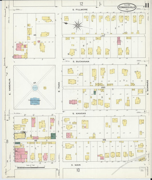 Sanborn Fire Insurance Map from Edwardsville, Madison County, Illinois (1909), Sheet #0011 - Historic Sanborn Fire Insurance Map Print, vintage old map wall art, antique decor, genealogy gift, Illinois Illinois map