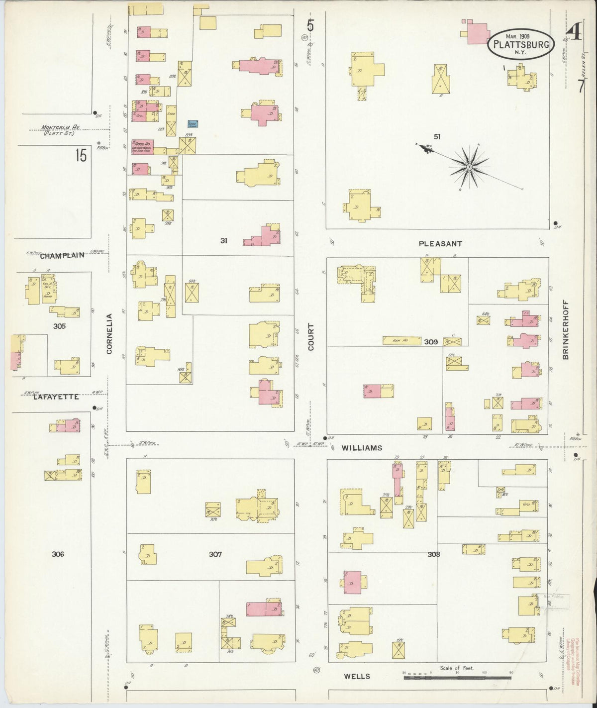Sanborn Fire Insurance Map from Plattsburg, Clinton County, New York (1909), Sheet #0003 - Complete Map Set gallery image, historic Sanborn map, vintage wall art, New York New York