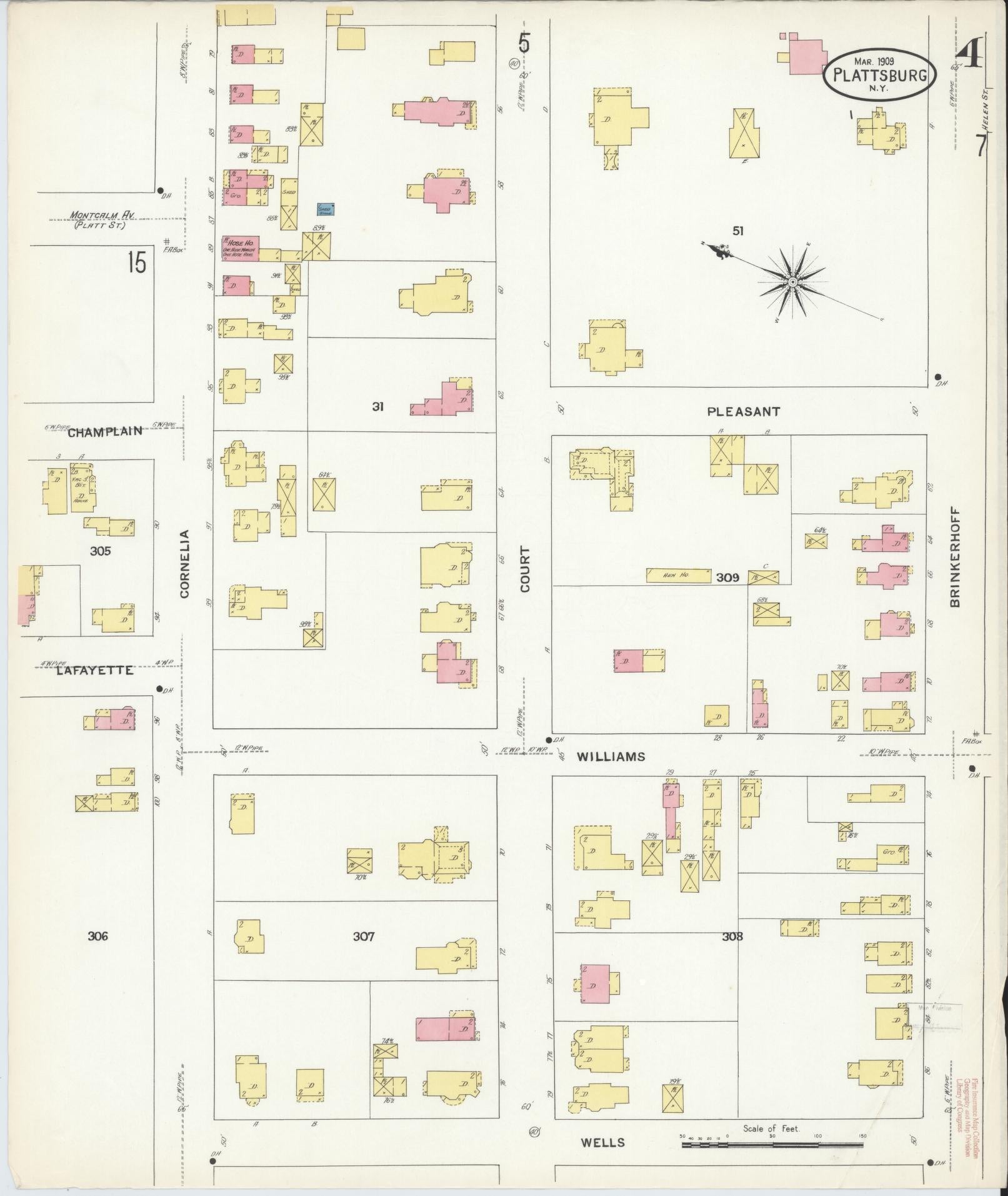 Sanborn Fire Insurance Map from Plattsburg, Clinton County, New York (1909), Sheet #0003 - Complete Map Set gallery image, historic Sanborn map, vintage wall art, New York New York