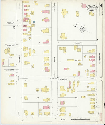 Sanborn Fire Insurance Map from Plattsburg, Clinton County, New York (1909), Sheet #0003 - Complete Map Set gallery image, historic Sanborn map, vintage wall art, New York New York