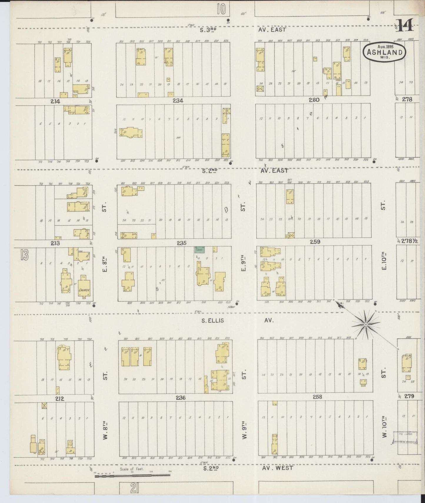 Sanborn Fire Insurance Map from Ashland, Ashland County, Wisconsin (1895), Sheet #0014 - Historic Sanborn Fire Insurance Map Print, vintage old map wall art, antique decor, genealogy gift, Wisconsin Wisconsin map