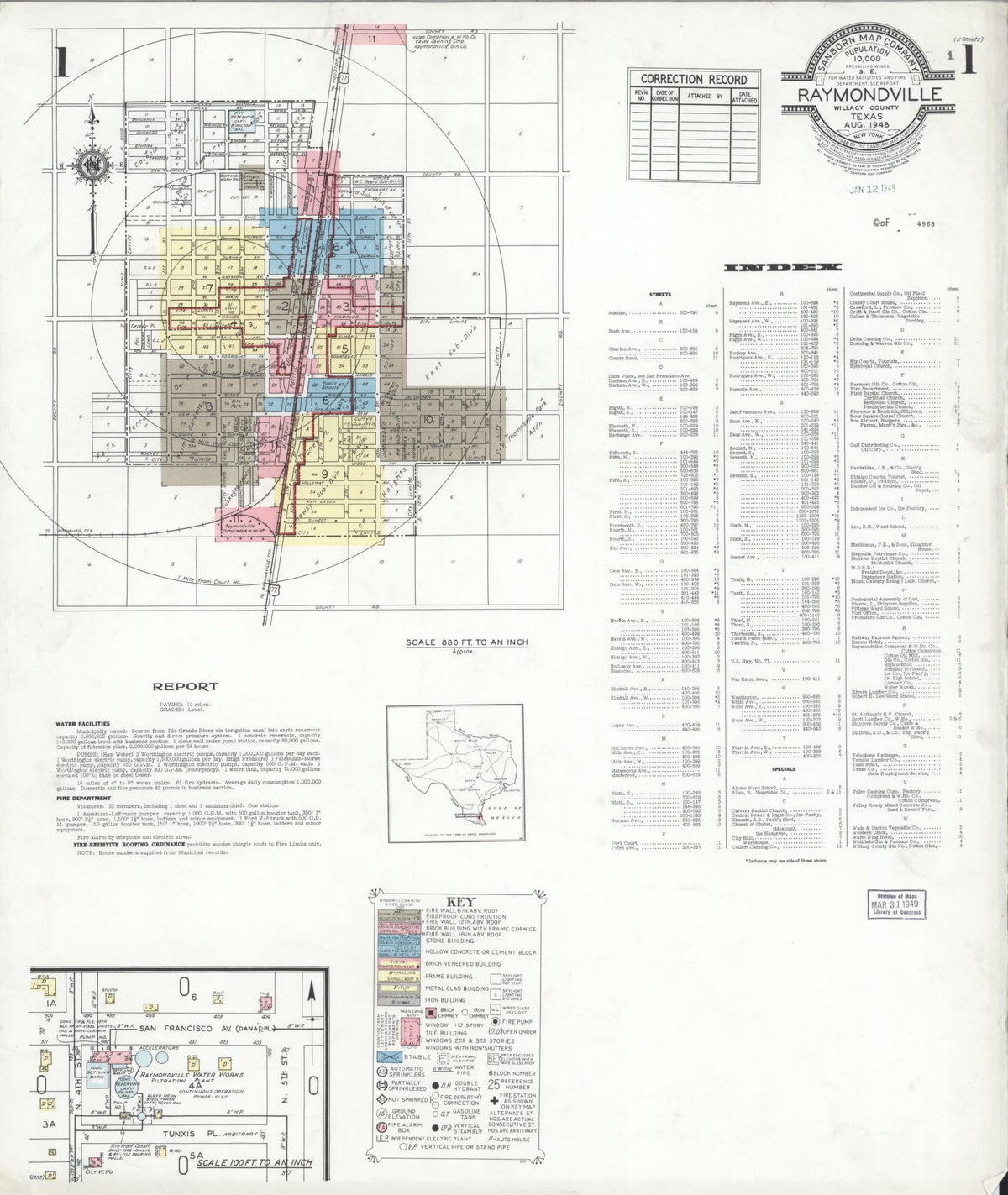 Sanborn Fire Insurance Map from Raymondville, Willacy County, Texas (1948), Sheet #0001 - Complete Map Set gallery image, historic Sanborn map, vintage wall art, Texas Texas