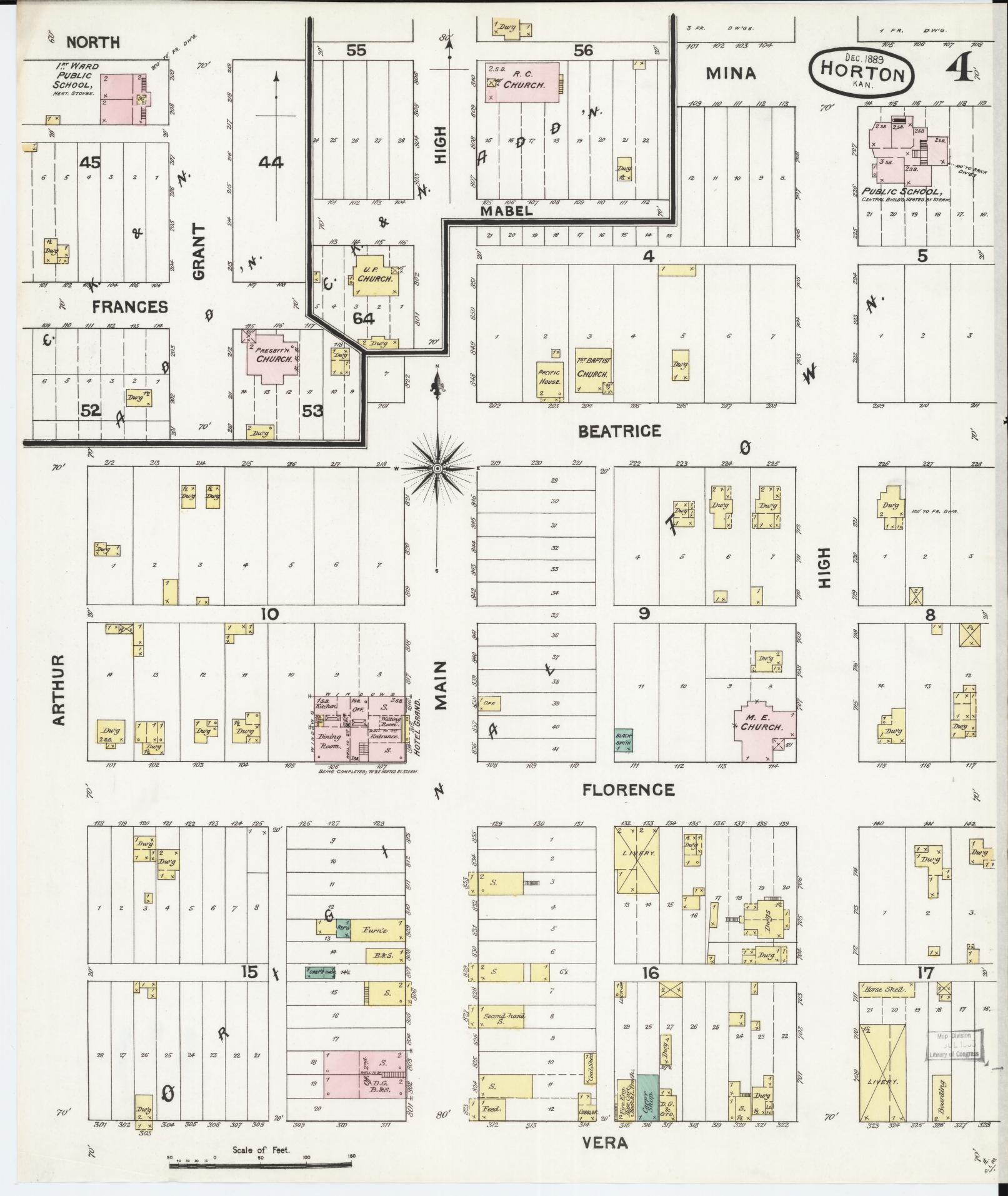 Sanborn Fire Insurance Map from Horton, Brown County, Kansas (1889), Sheet #0004 - Historic Sanborn Fire Insurance Map Print, vintage old map wall art, antique decor, genealogy gift, Kansas Kansas map