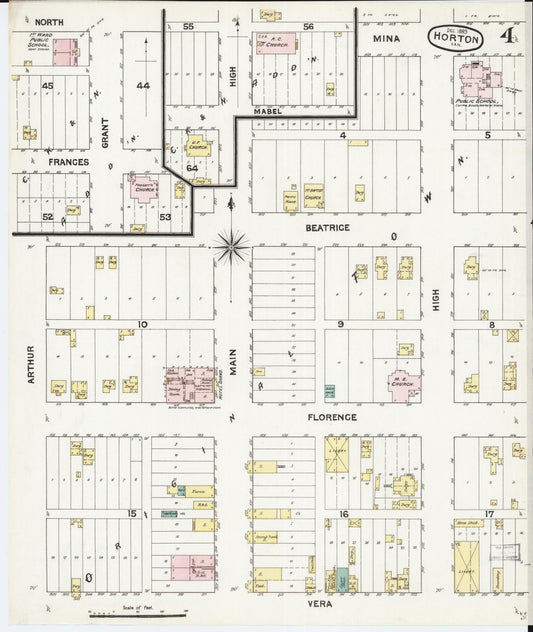 Sanborn Fire Insurance Map from Horton, Brown County, Kansas (1889), Sheet #0004 - Historic Sanborn Fire Insurance Map Print, vintage old map wall art, antique decor, genealogy gift, Kansas Kansas map