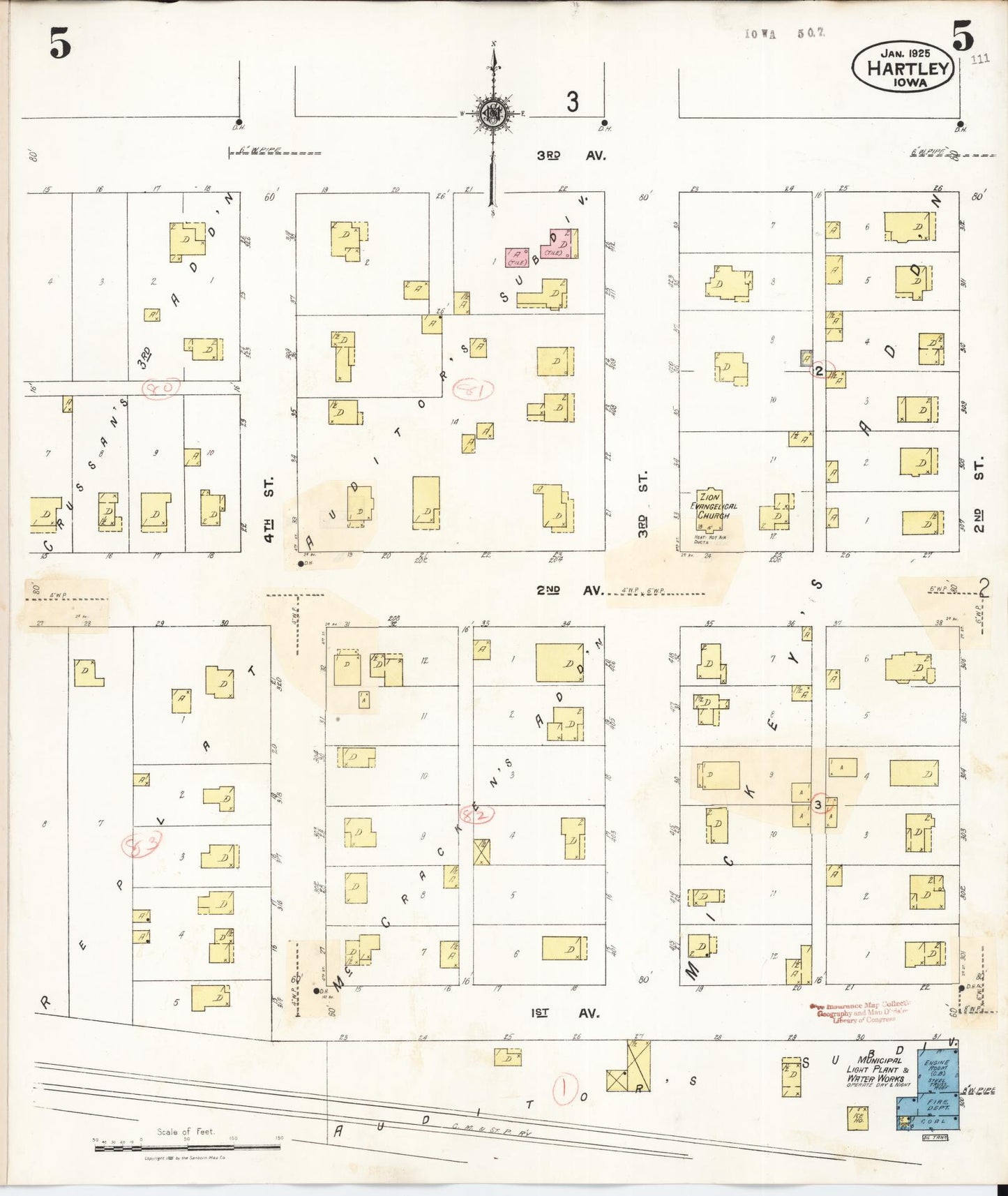 Sanborn Fire Insurance Map from Hartley, O'Brien County, Iowa (1936), Sheet #0005 - Historic Sanborn Fire Insurance Map Print, vintage old map wall art