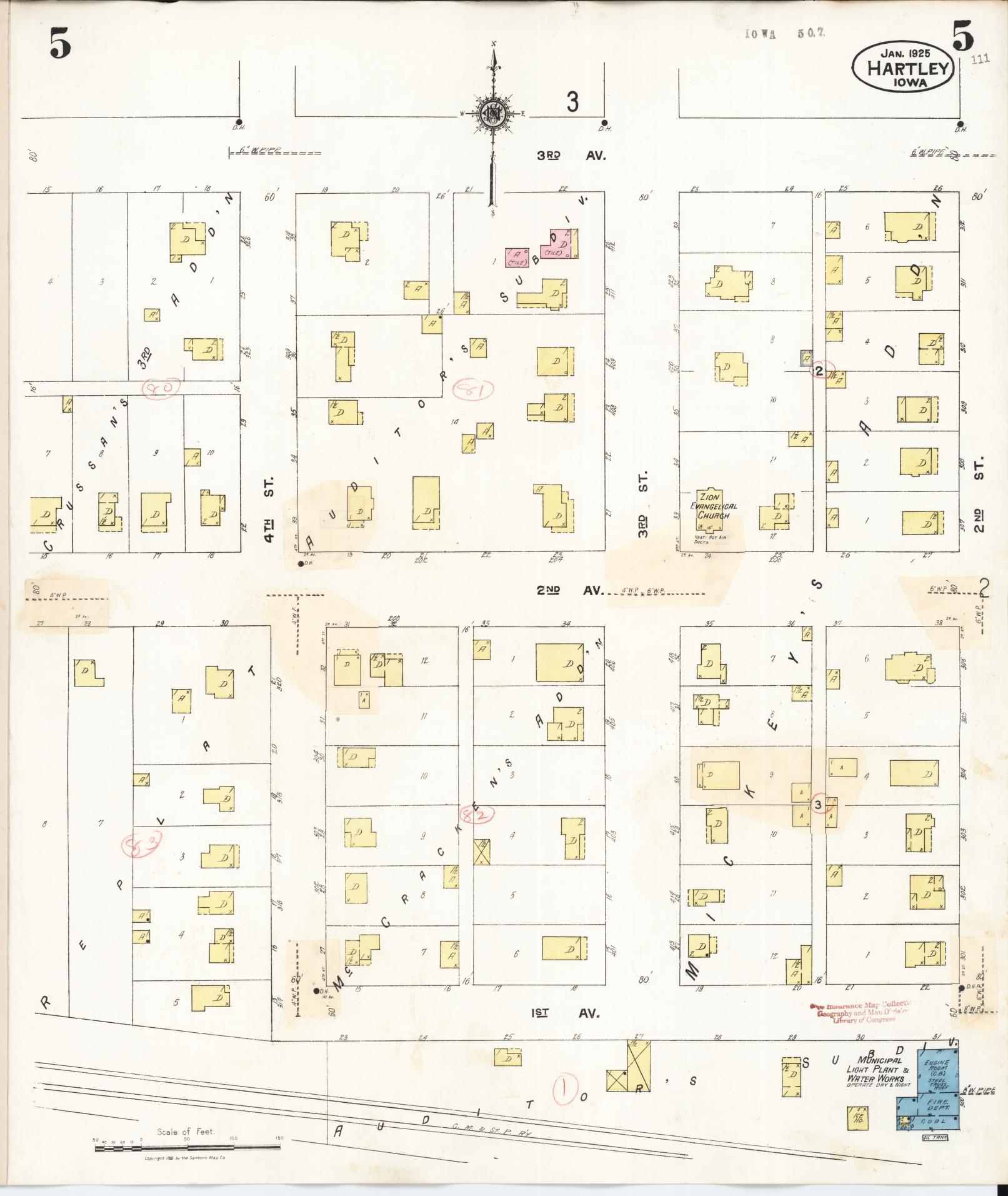 Sanborn Fire Insurance Map from Hartley, O'Brien County, Iowa (1936), Sheet #0005 - Historic Sanborn Fire Insurance Map Print, vintage old map wall art