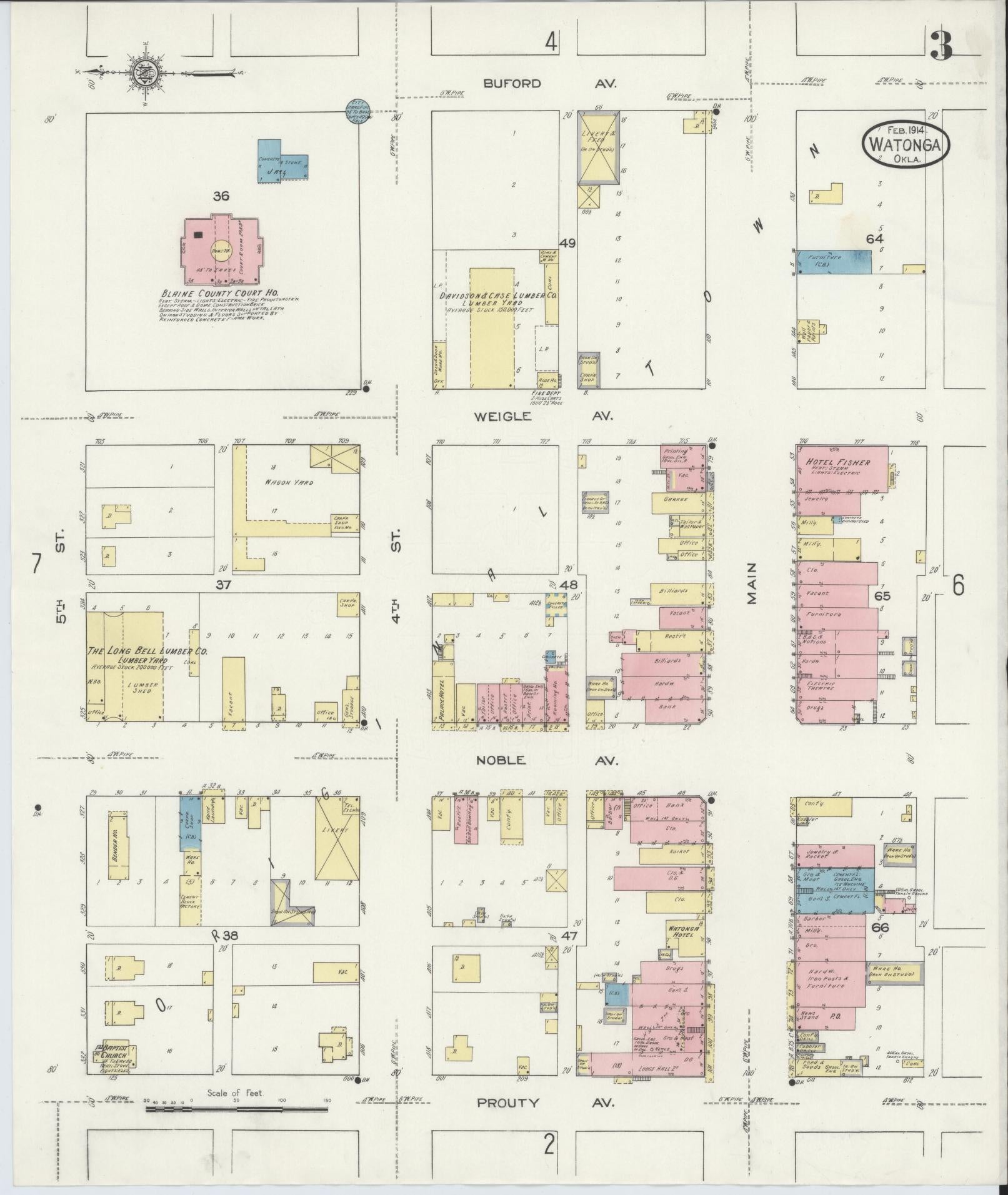 Sanborn Fire Insurance Map from Watonga, Blaine County, Oklahoma (1914), Sheet #0003 - Complete Map Set gallery image, historic Sanborn map, vintage wall art, Oklahoma Oklahoma
