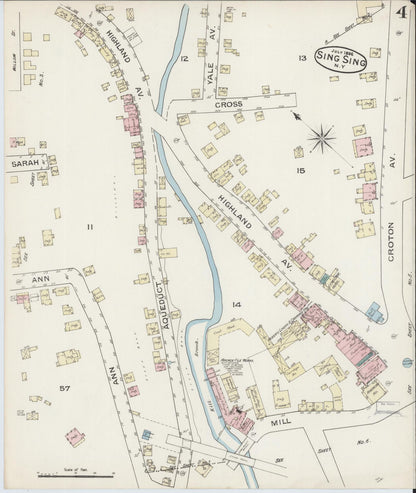 Sanborn Fire Insurance Map from Sing Sing, Westchester County, New York (1886), Sheet #0004 - Historic Sanborn Fire Insurance Map Print, vintage old map wall art, antique decor, genealogy gift, New York New York map
