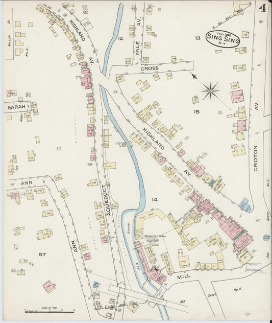 Sanborn Fire Insurance Map from Sing Sing, Westchester County, New York (1886), Sheet #0004 - Historic Sanborn Fire Insurance Map Print, vintage old map wall art, antique decor, genealogy gift, New York New York map