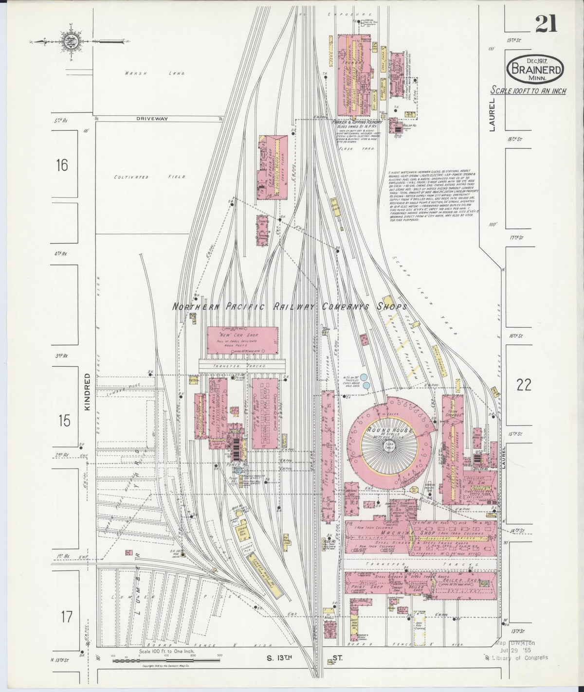 Sanborn Fire Insurance Map from Brainerd, Crow Wing County, Minnesota (1917), Sheet #0021 - Complete Map Set gallery image, historic Sanborn map, vintage wall art, Minnesota Minnesota