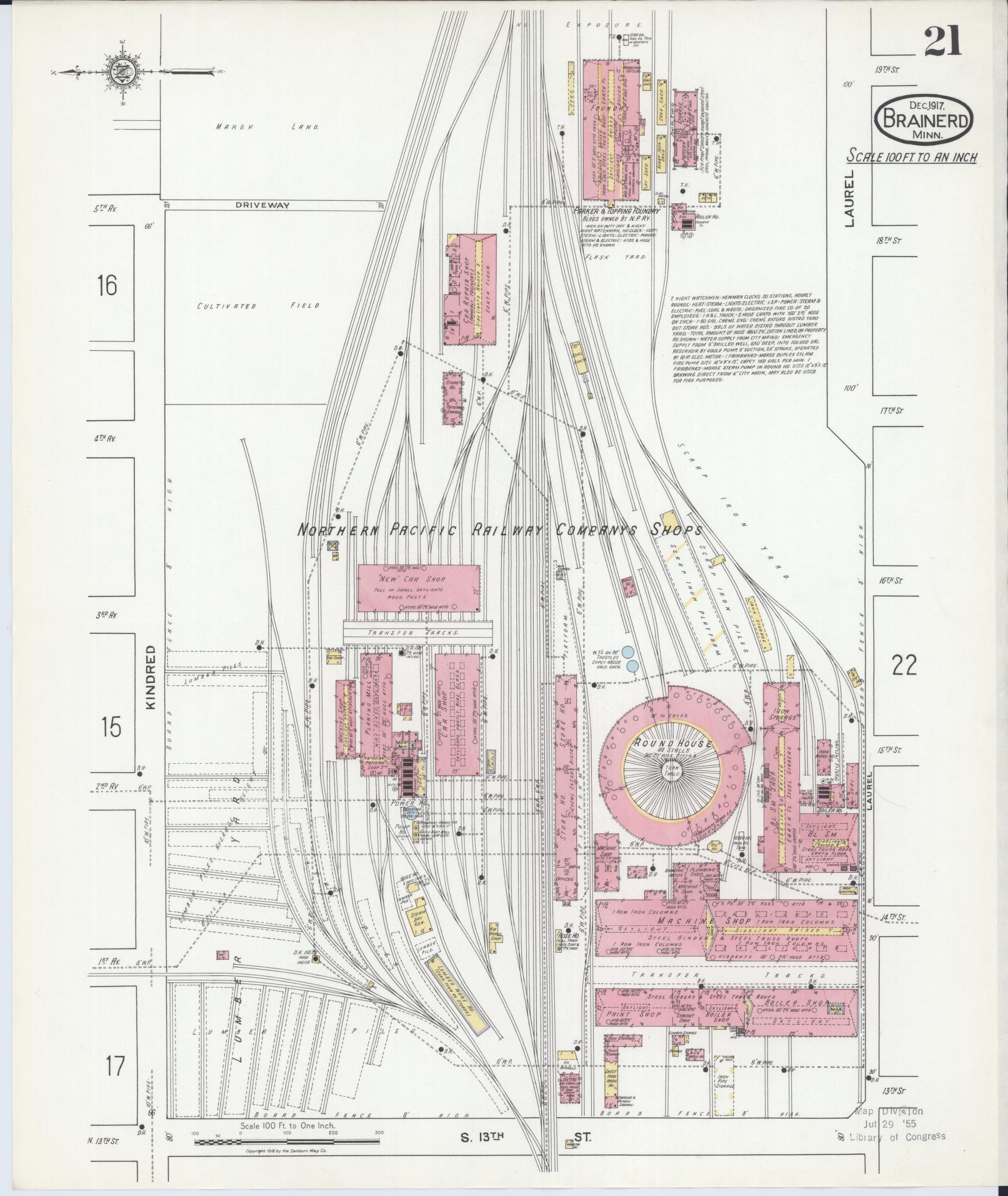 Sanborn Fire Insurance Map from Brainerd, Crow Wing County, Minnesota (1917), Sheet #0021 - Complete Map Set gallery image, historic Sanborn map, vintage wall art, Minnesota Minnesota