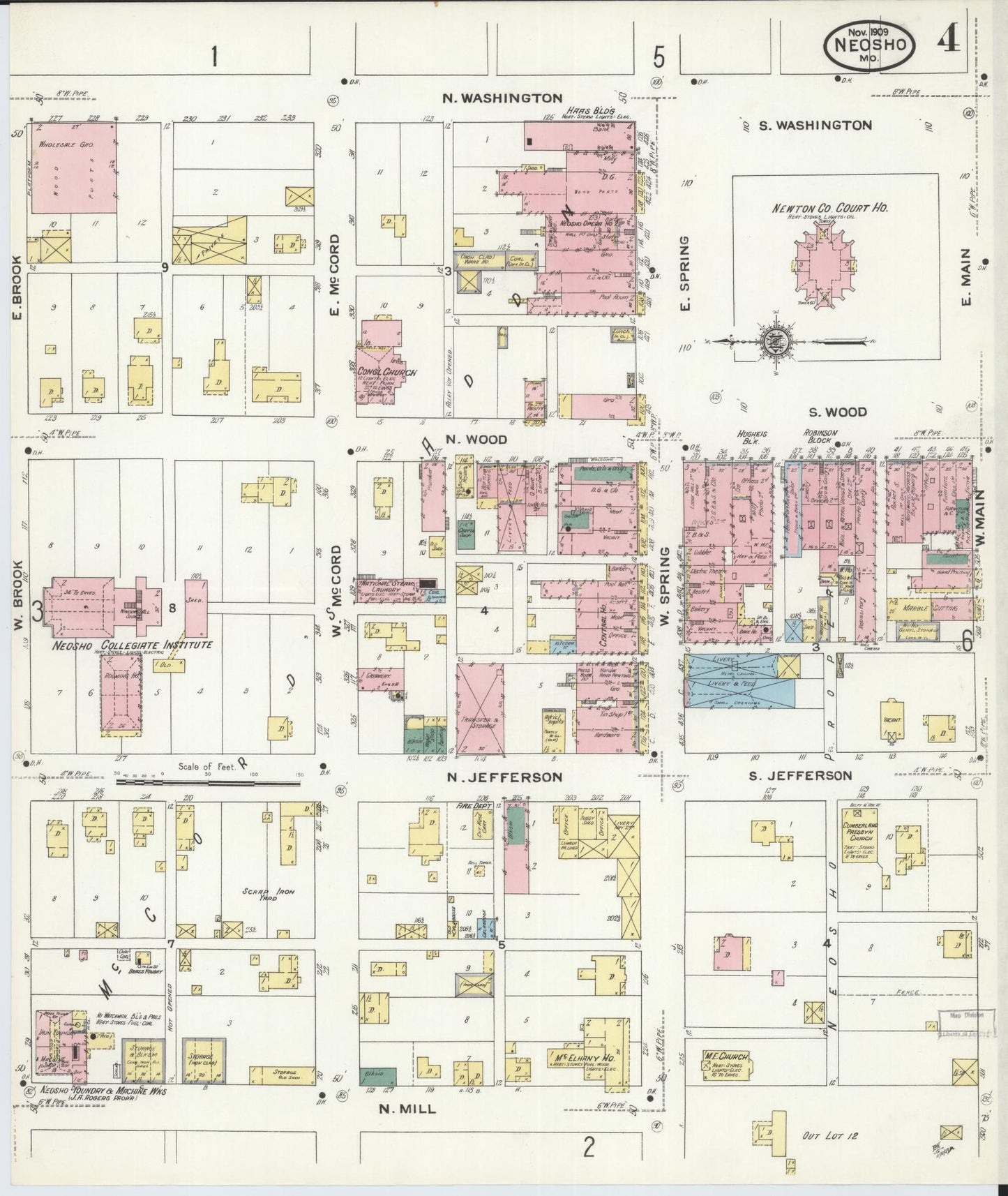 Sanborn Fire Insurance Map from Neosho, Newton County, Missouri (1909), Sheet #0004 - Complete Map Set gallery image, historic Sanborn map, vintage wall art, Missouri Missouri