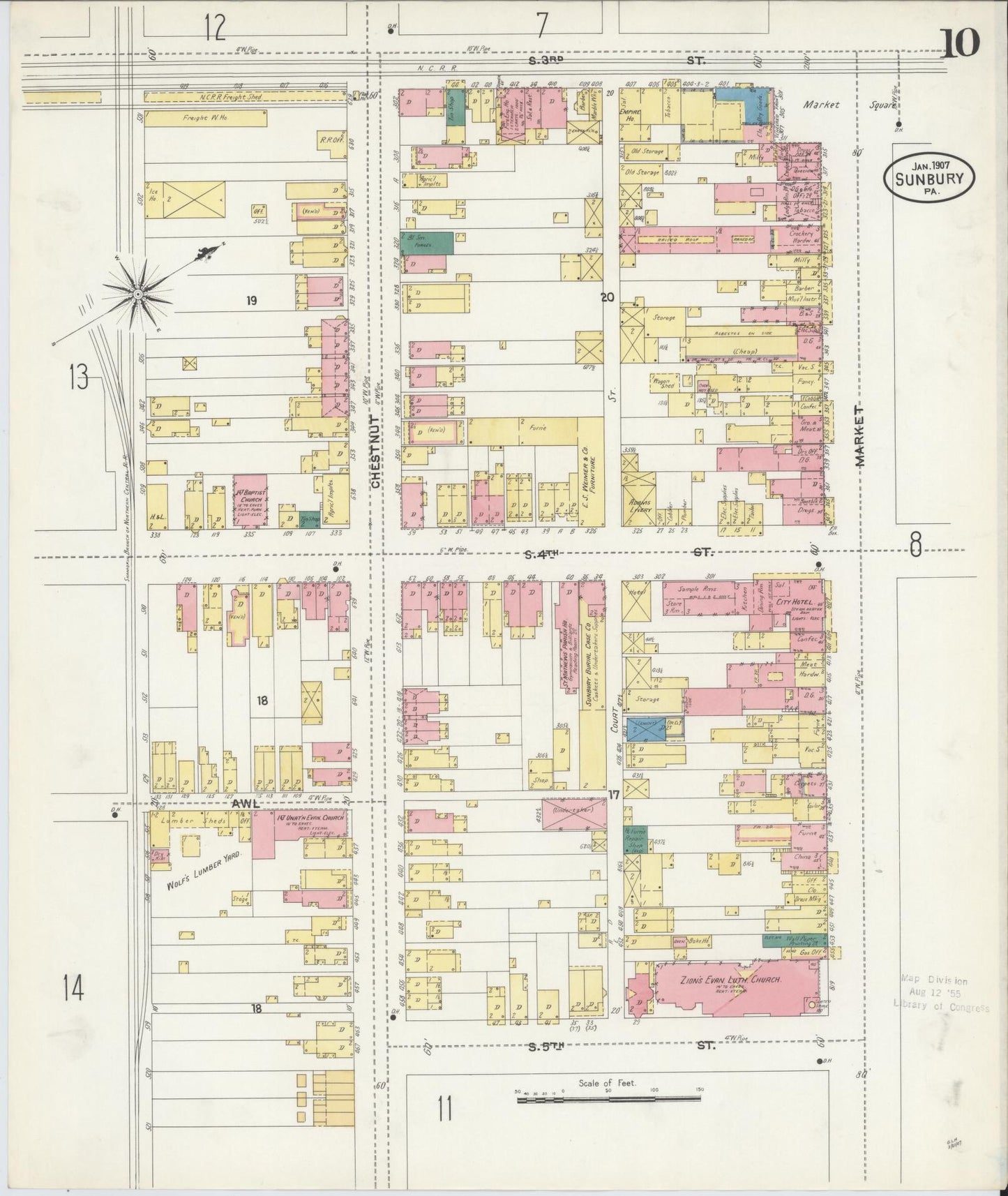 Sanborn Fire Insurance Map from Sunbury, Northumberland County, Pennsylvania (1907), Sheet #0010 - Complete Map Set gallery image, historic Sanborn map, vintage wall art, Pennsylvania Pennsylvania