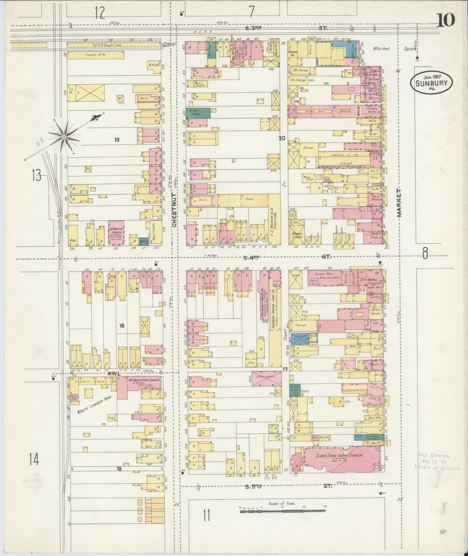Sanborn Fire Insurance Map from Sunbury, Northumberland County, Pennsylvania (1907), Sheet #0010 - Complete Map Set gallery image, historic Sanborn map, vintage wall art, Pennsylvania Pennsylvania