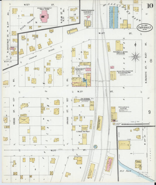 Sanborn Fire Insurance Map from Faribault, Rice County, Minnesota (1899), Sheet #0010 - Historic Sanborn Fire Insurance Map Print, vintage old map wall art, antique decor, genealogy gift, Minnesota Minnesota map
