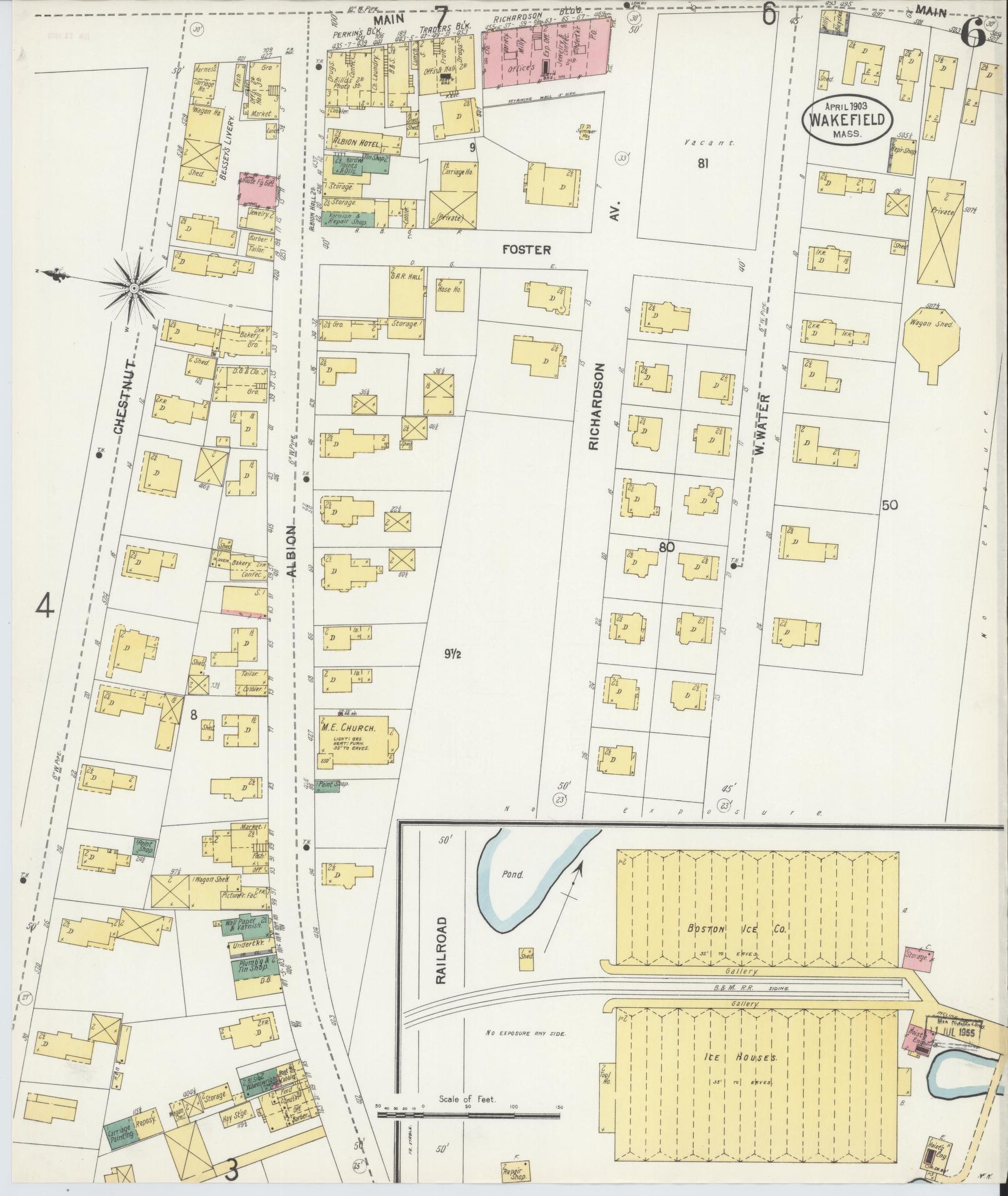 Sanborn Fire Insurance Map from Wakefield, Middlesex County, Massachusetts (1903), Sheet #0006 - Complete Map Set gallery image, historic Sanborn map, vintage wall art, Massachusetts Massachusetts