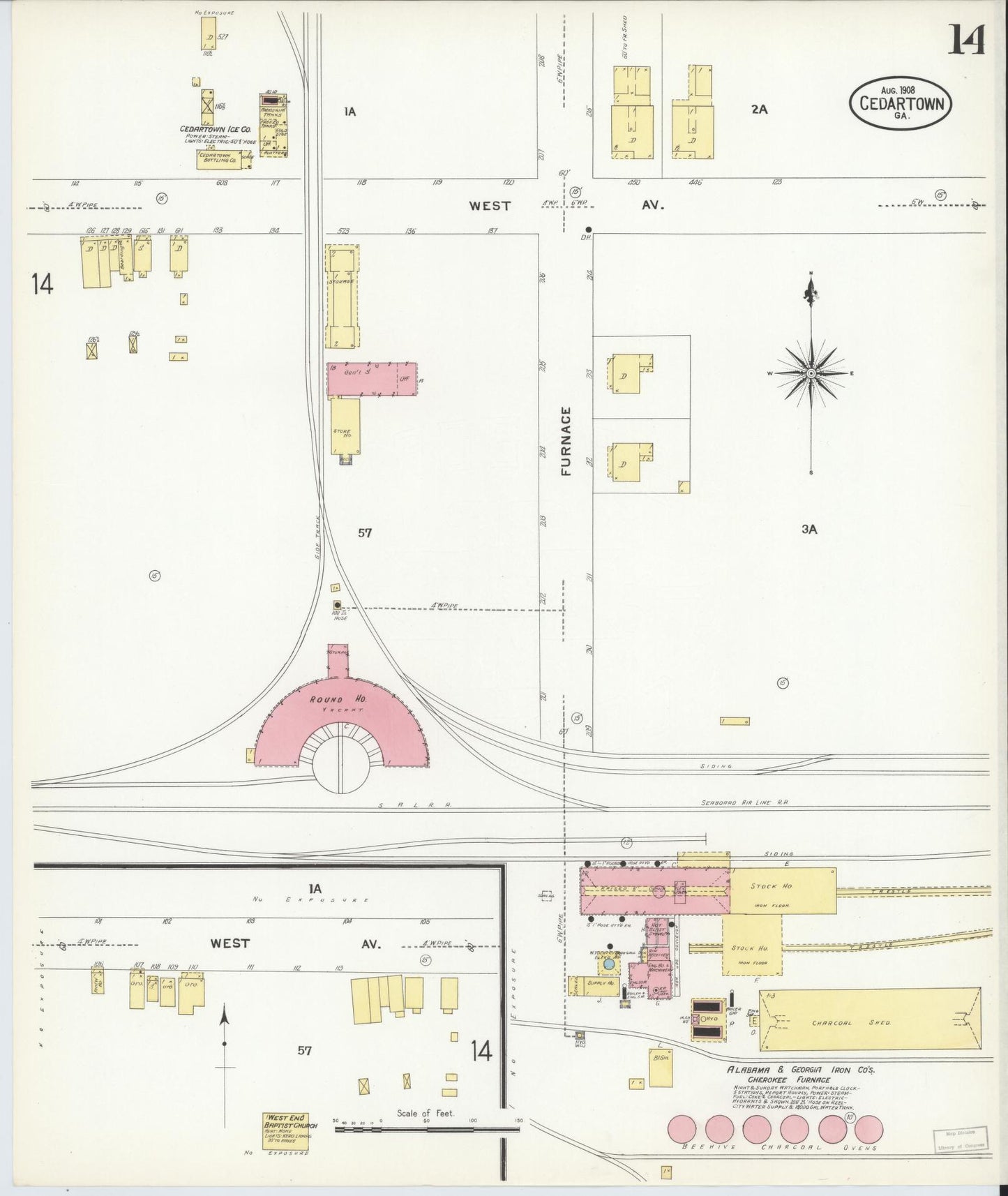 Sanborn Fire Insurance Map from Cedartown, Polk County, Georgia (1908), Sheet #0014 - Complete Map Set gallery image, historic Sanborn map, vintage wall art, Georgia Georgia