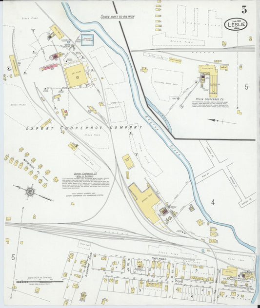 Sanborn Fire Insurance Map from Leslie, Searcy County, Arkansas (1919), Sheet #0005 - Historic Sanborn Fire Insurance Map Print, vintage old map wall art, antique decor, genealogy gift, Arkansas Arkansas map