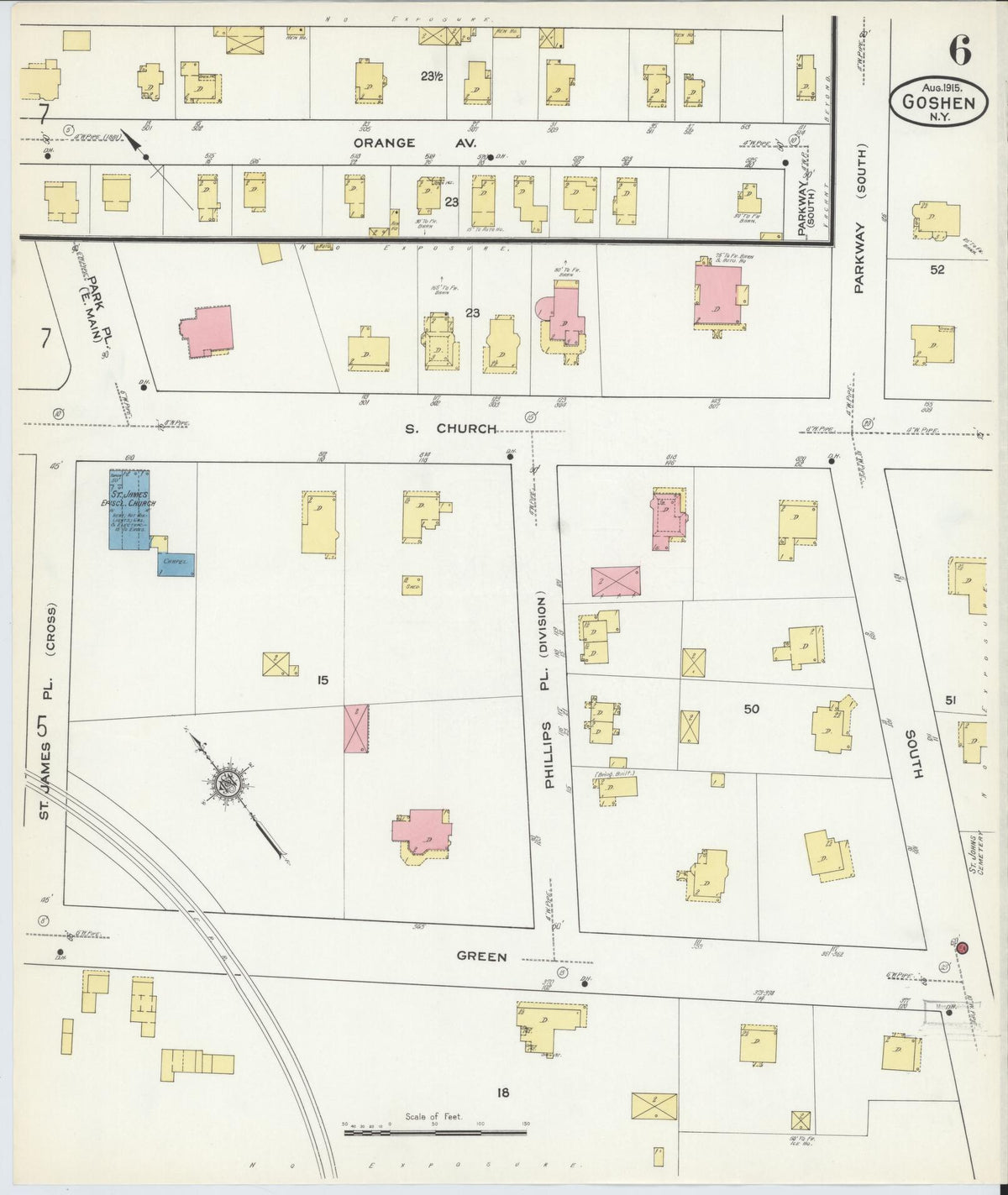 Sanborn Fire Insurance Map from Goshen, Orange County, New York (1915), Sheet #0006 - Complete Map Set gallery image, historic Sanborn map, vintage wall art, New York New York