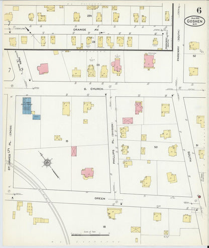 Sanborn Fire Insurance Map from Goshen, Orange County, New York (1915), Sheet #0006 - Complete Map Set gallery image, historic Sanborn map, vintage wall art, New York New York