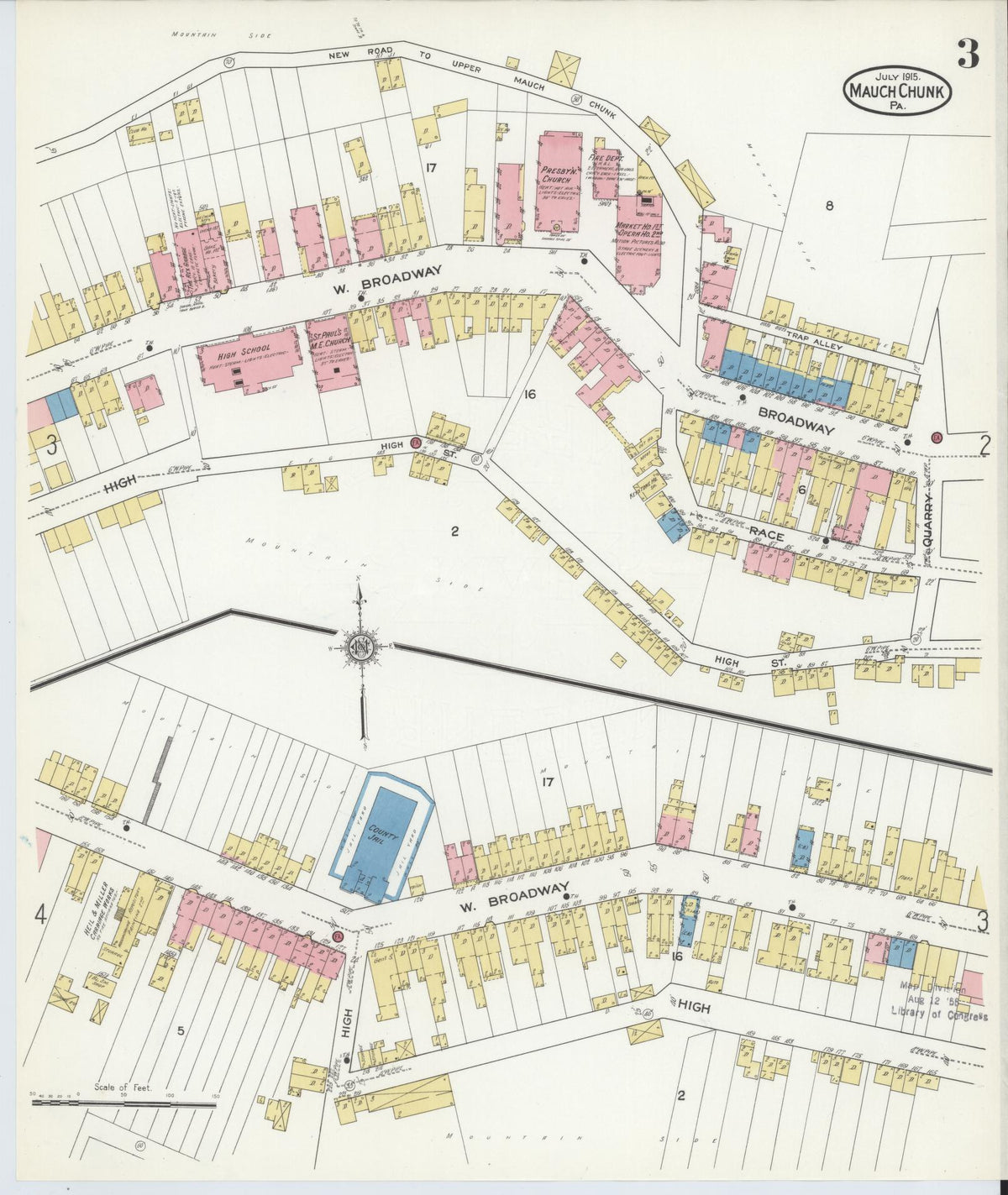 Sanborn Fire Insurance Map from Mauch Chunk, Carbon County, Pennsylvania (1915), Sheet #0003 - Complete Map Set gallery image, historic Sanborn map, vintage wall art, Pennsylvania Pennsylvania