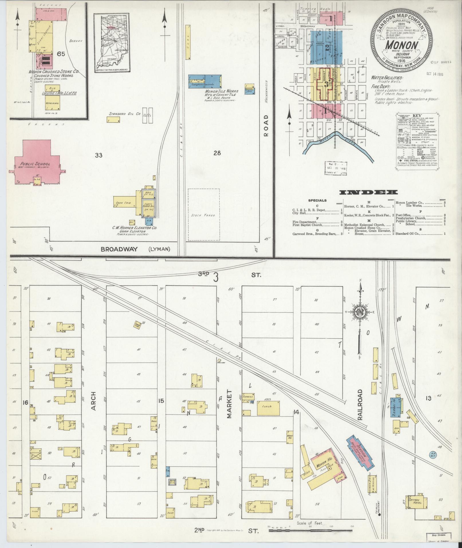 Sanborn Fire Insurance Map from Monon, White County, Indiana (1916), Sheet #0001 - Complete Map Set gallery image, historic Sanborn map, vintage wall art, Indiana Indiana